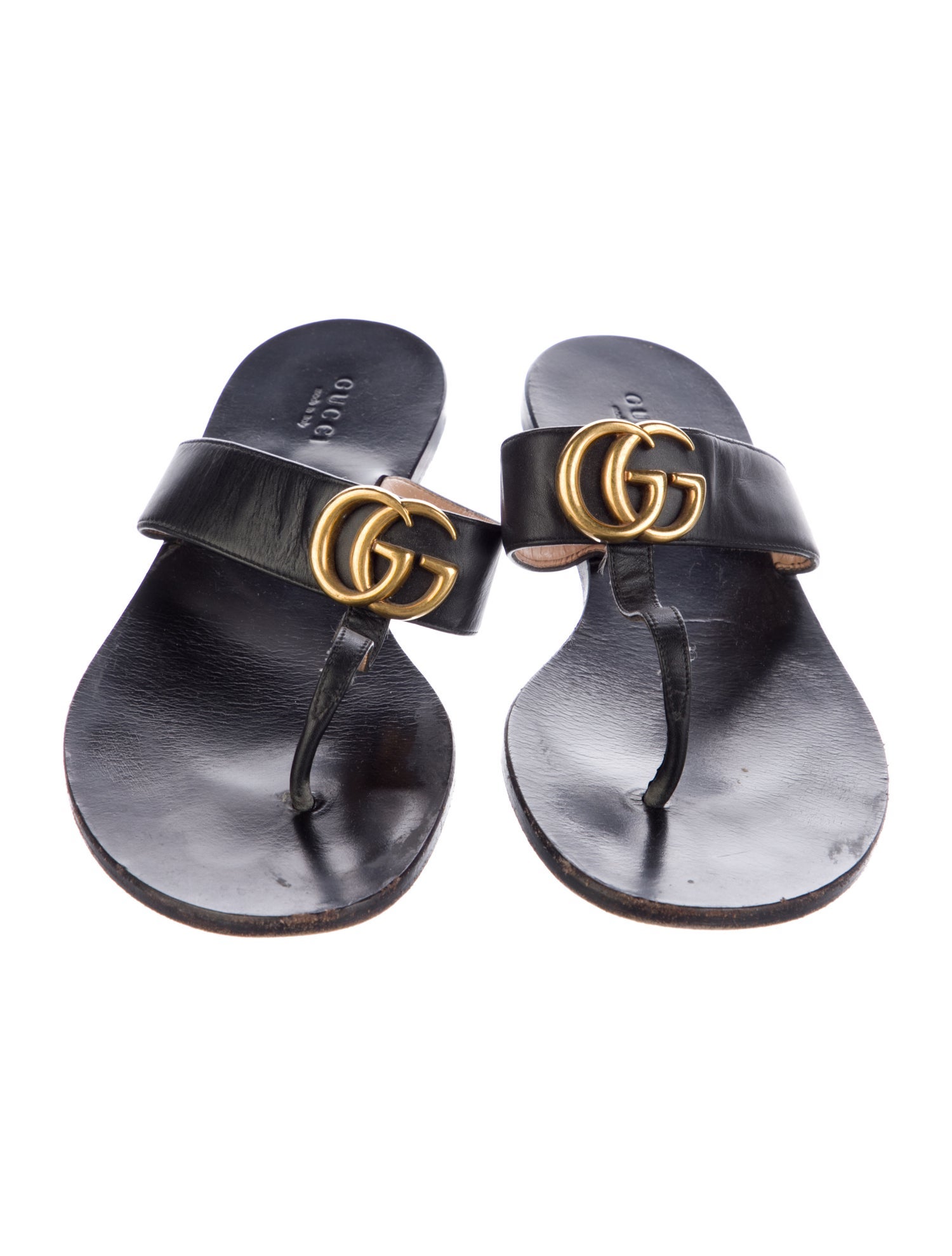 Gucci Double G Logo Leather Slides