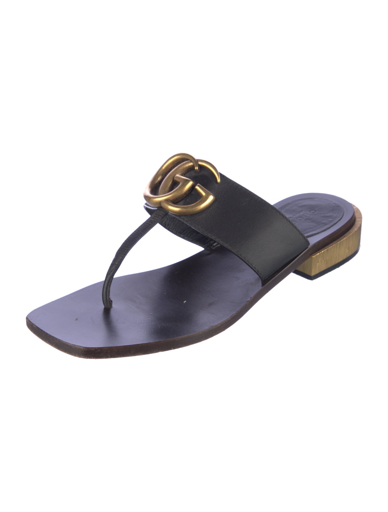 Gucci Double G Logo Leather Flip Flops