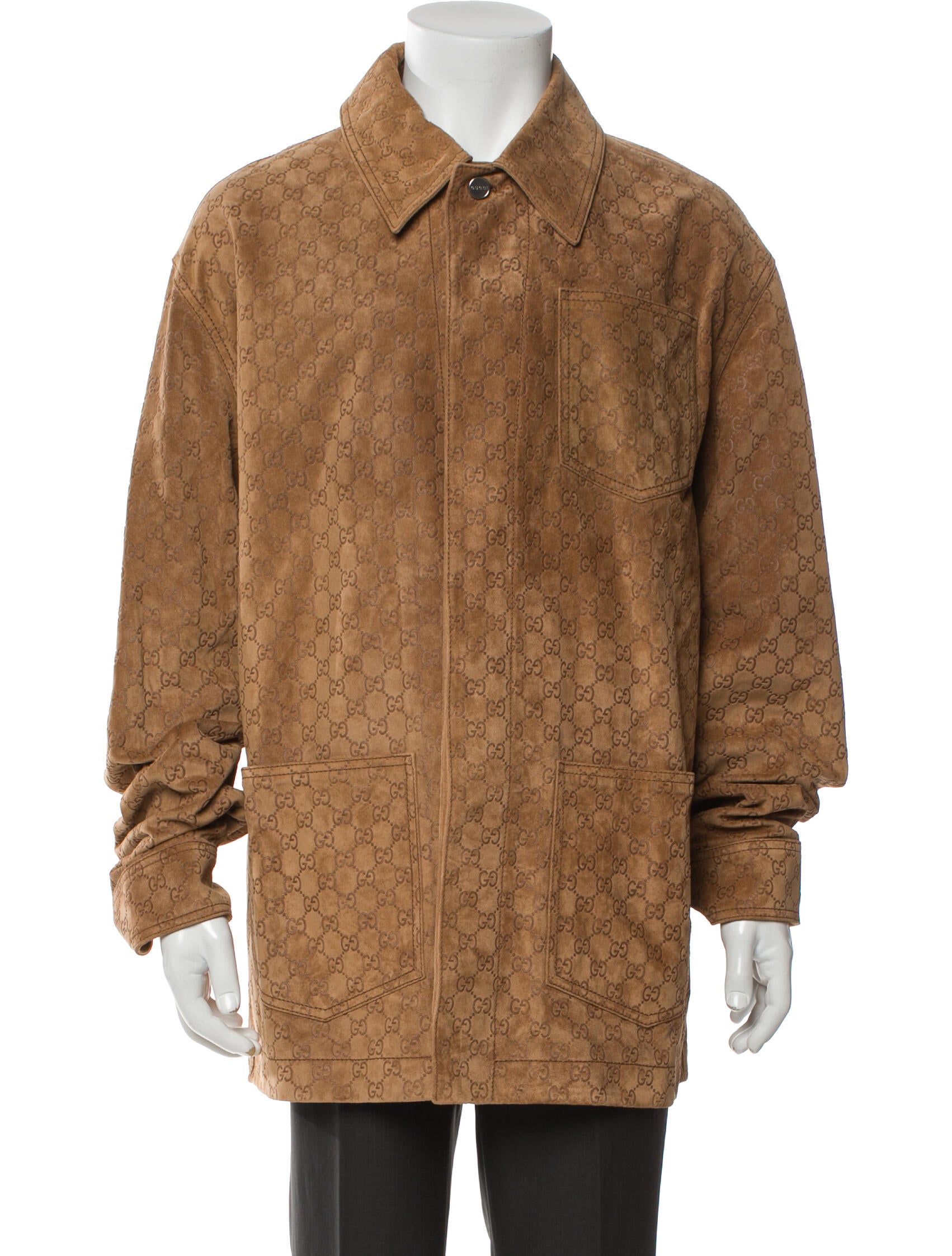 Gucci GG Canvas Leather Overcoat w/ Tags