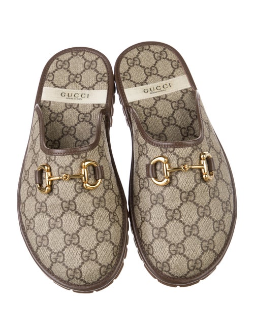 Gucci GG Canvas Leather Trim Embellishment Mules