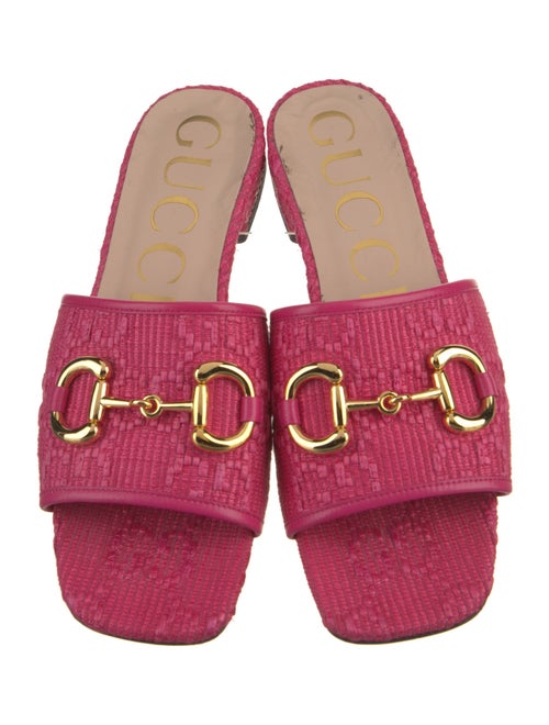 Gucci 1955 Horsebit Accent Raffia Slides