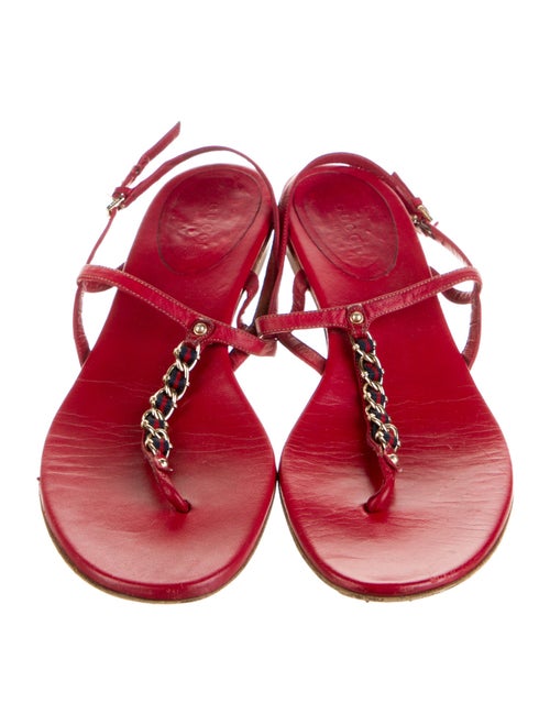 Gucci Sylvie Web Accent Leather T-Strap Sandals