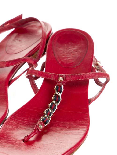 Gucci Sylvie Web Accent Leather T-Strap Sandals