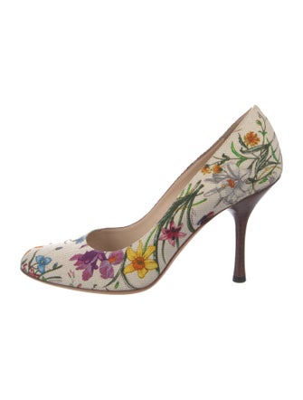Gucci Flora Print Canvas Pumps