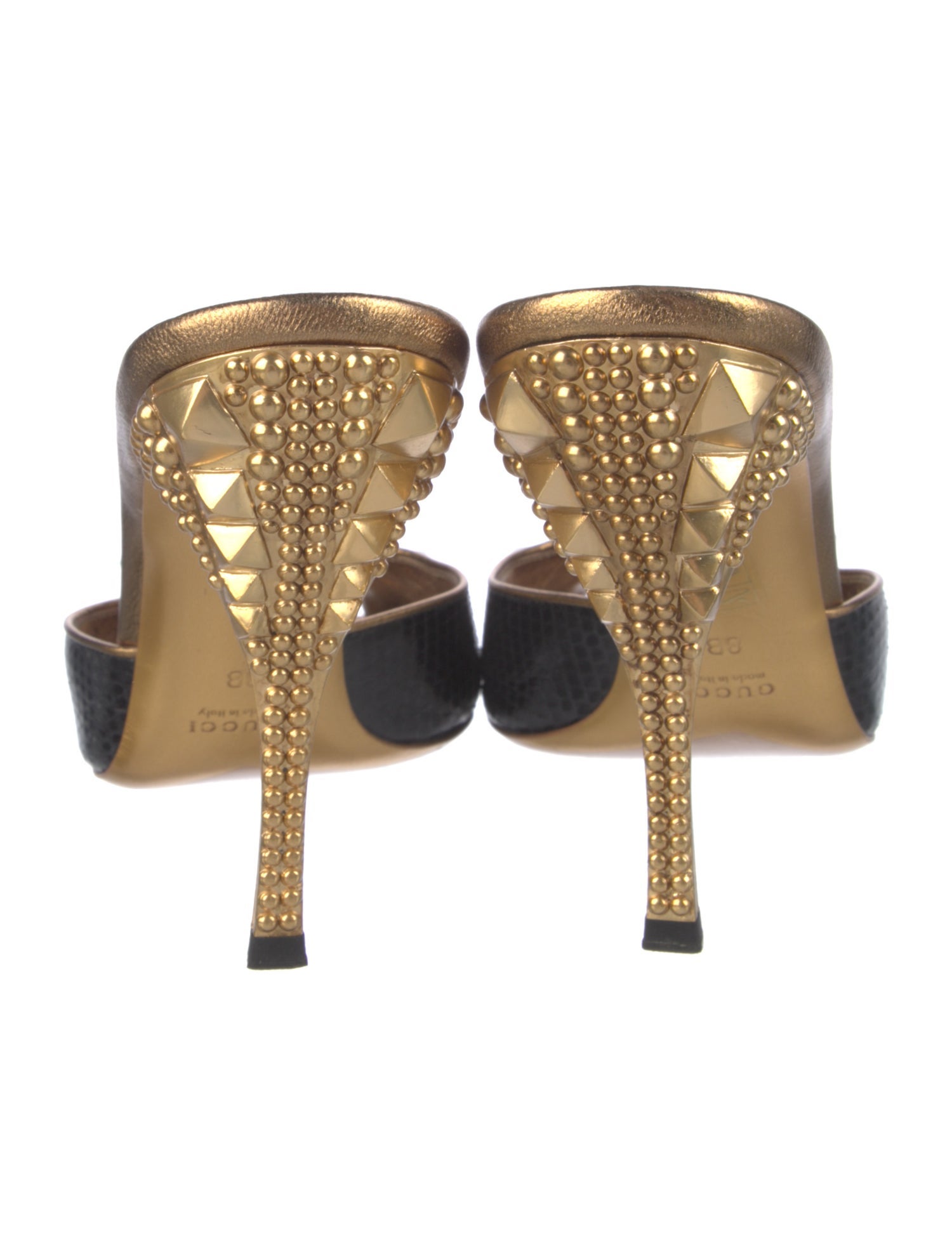 Gucci Snakeskin Studded Accents Slides