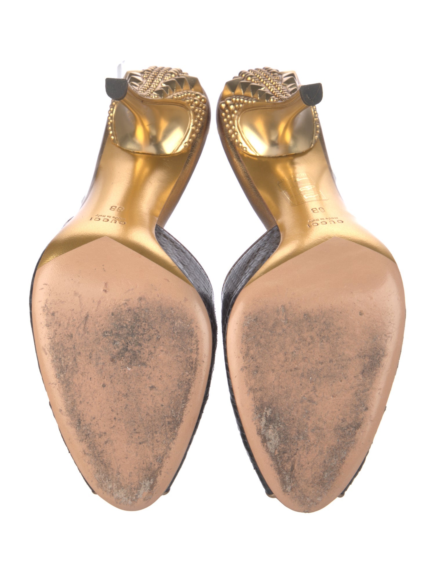 Gucci Snakeskin Studded Accents Slides