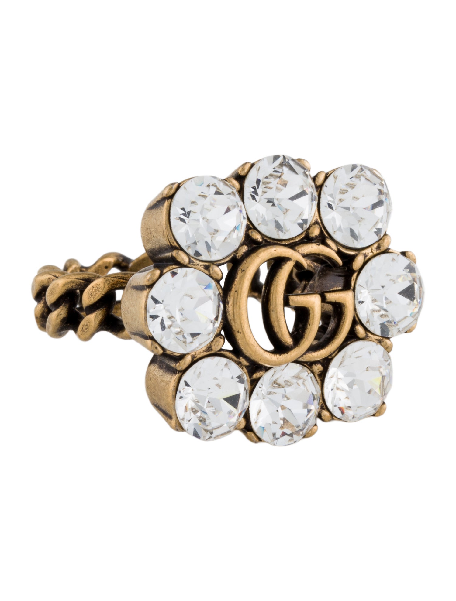 Gucci Crystal Double G Cocktail Ring
