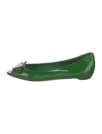 Gucci Patent Leather Bow Accents Ballet Flats
