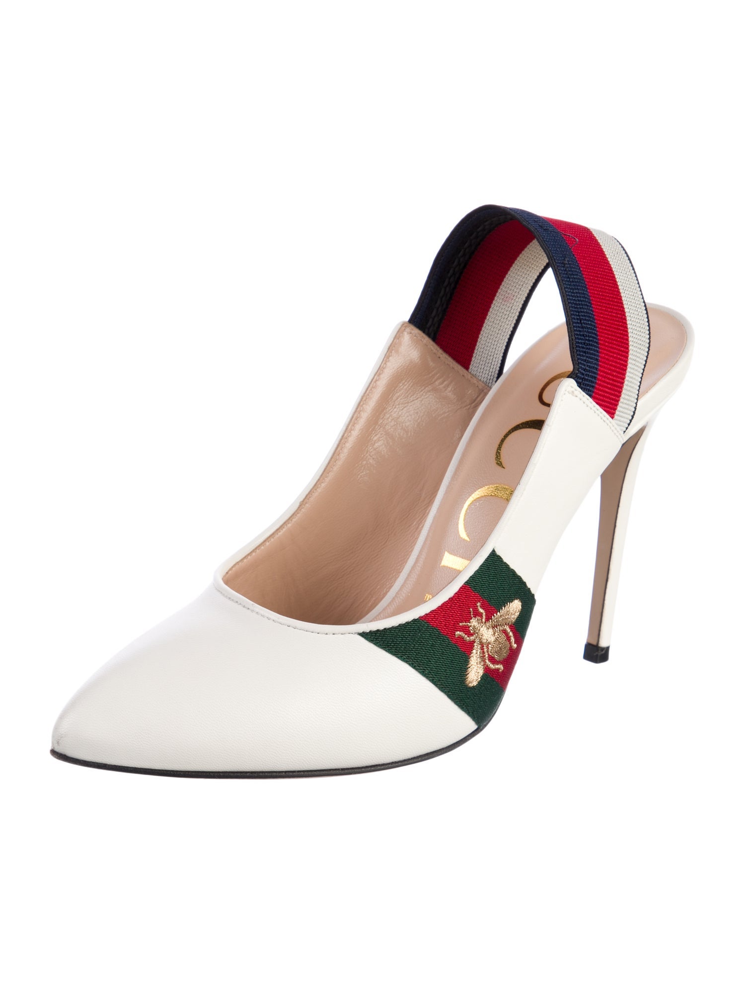 Gucci Web Accent Leather Slingback Pumps