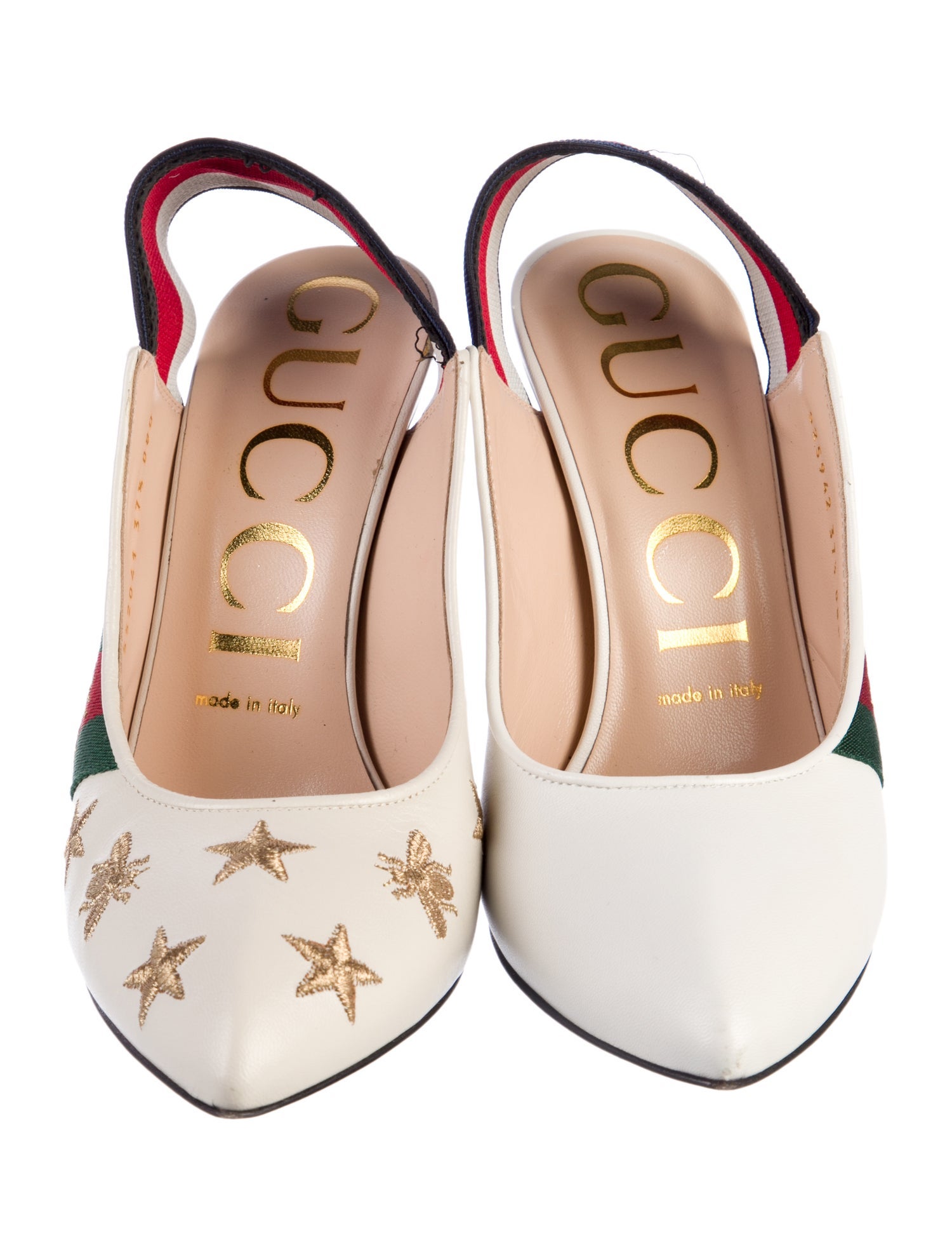 Gucci Web Accent Leather Slingback Pumps