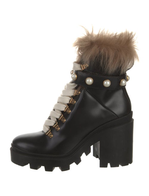 Gucci Faux Pearl Accents Leather Combat Boots