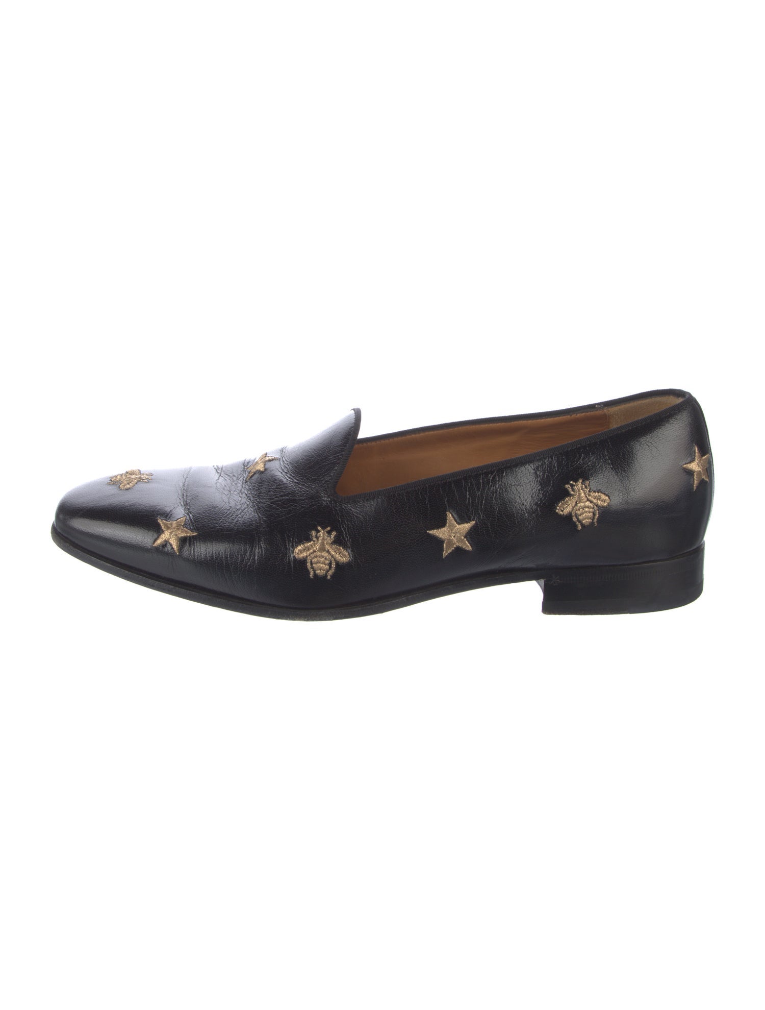 Gucci Bee Accent Leather Loafers