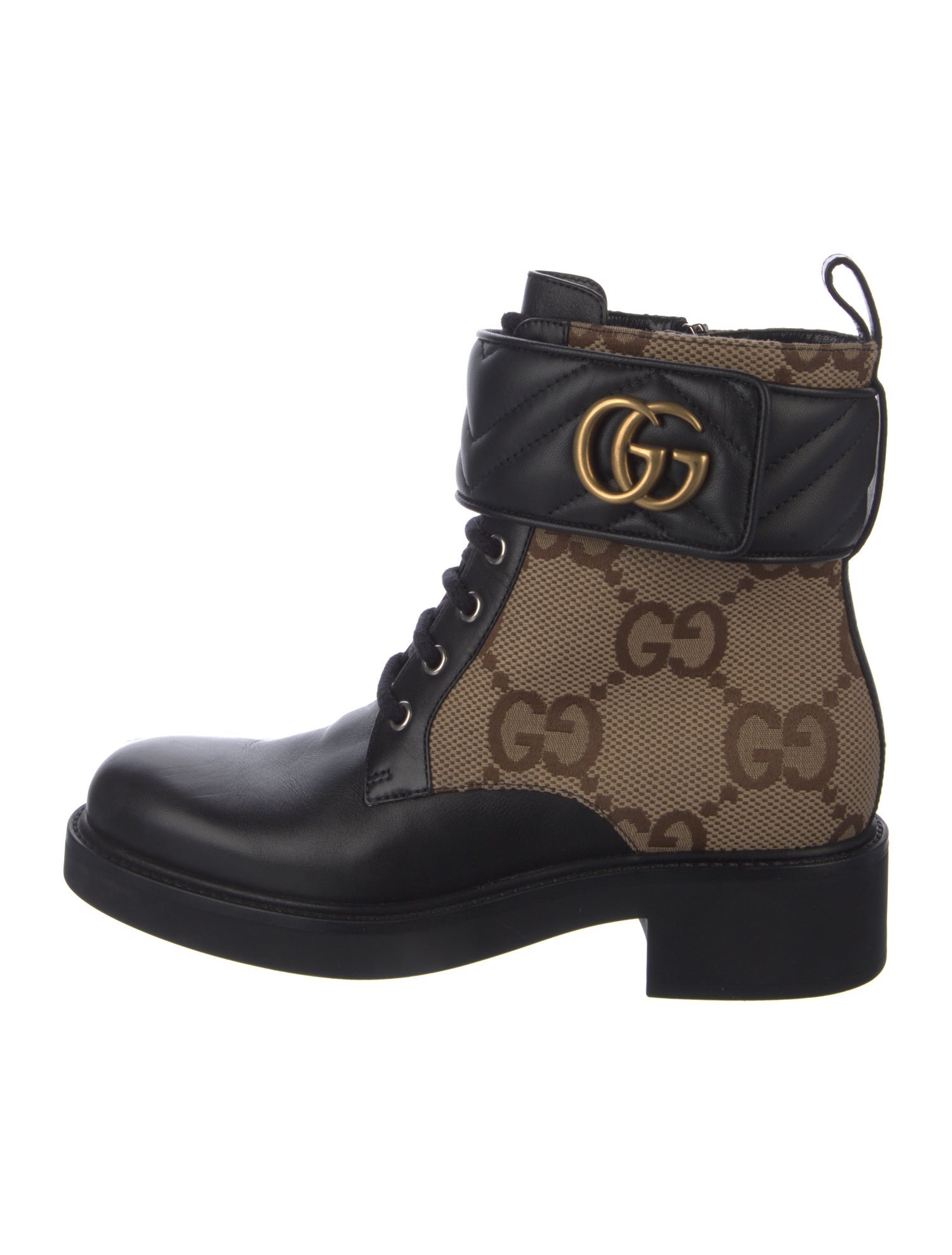 Gucci GG Canvas Leather Combat Boots