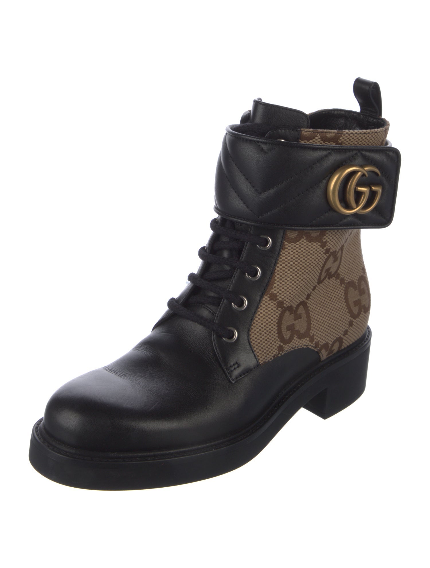 Gucci GG Canvas Leather Combat Boots