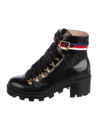 Gucci Sylvie Web Accent Leather Combat Boots