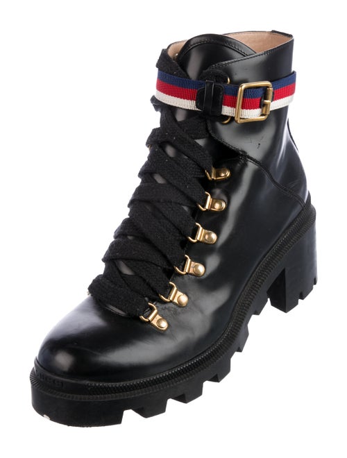 Gucci Sylvie Web Accent Leather Combat Boots