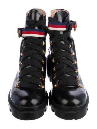 Gucci Sylvie Web Accent Leather Combat Boots