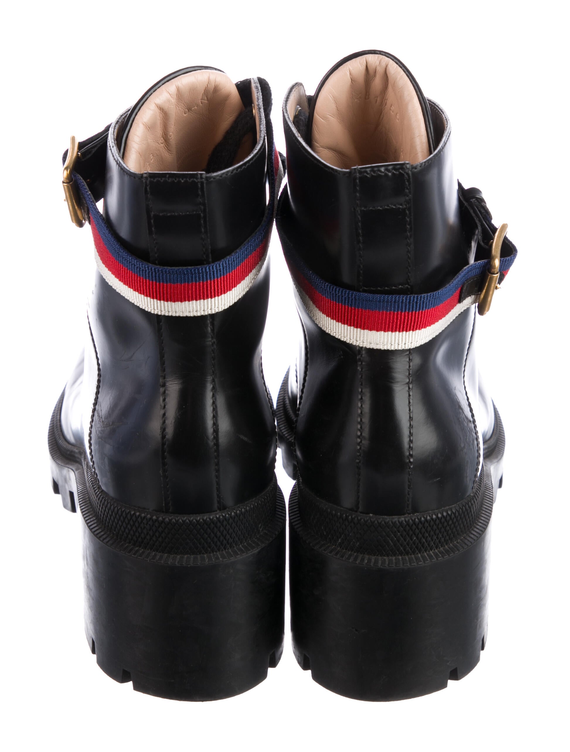 Gucci Sylvie Web Accent Leather Combat Boots