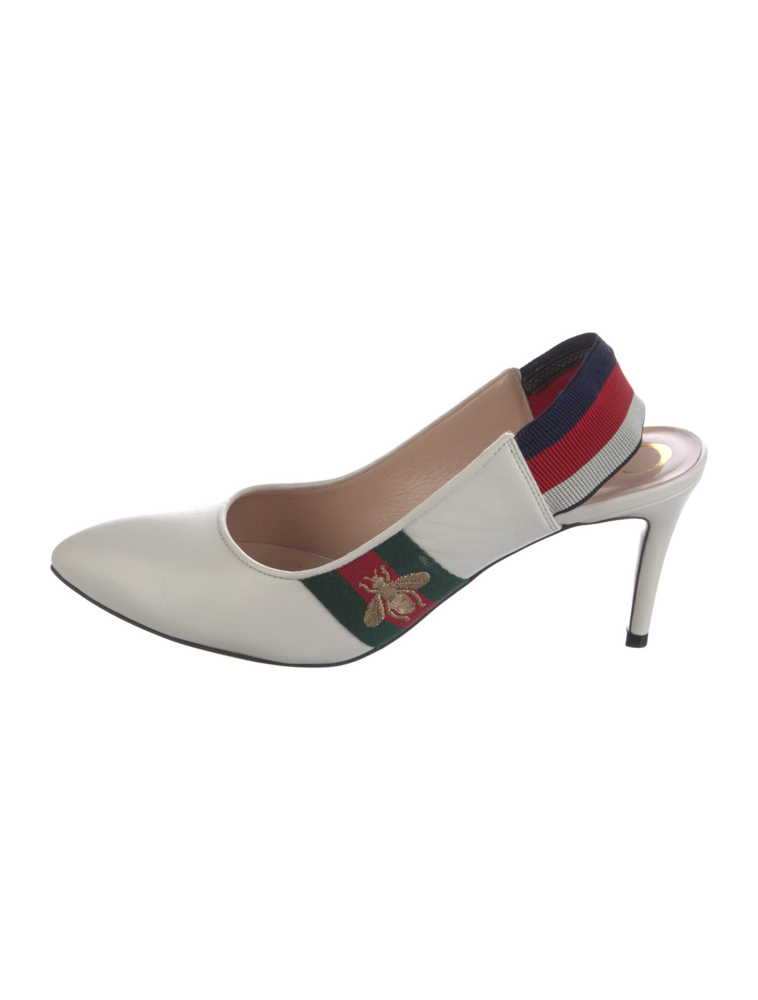 Gucci Web Accent Leather Slingback Pumps