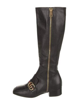 Gucci Web Accent Leather Riding Boots