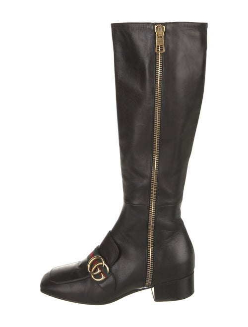Gucci Web Accent Leather Riding Boots