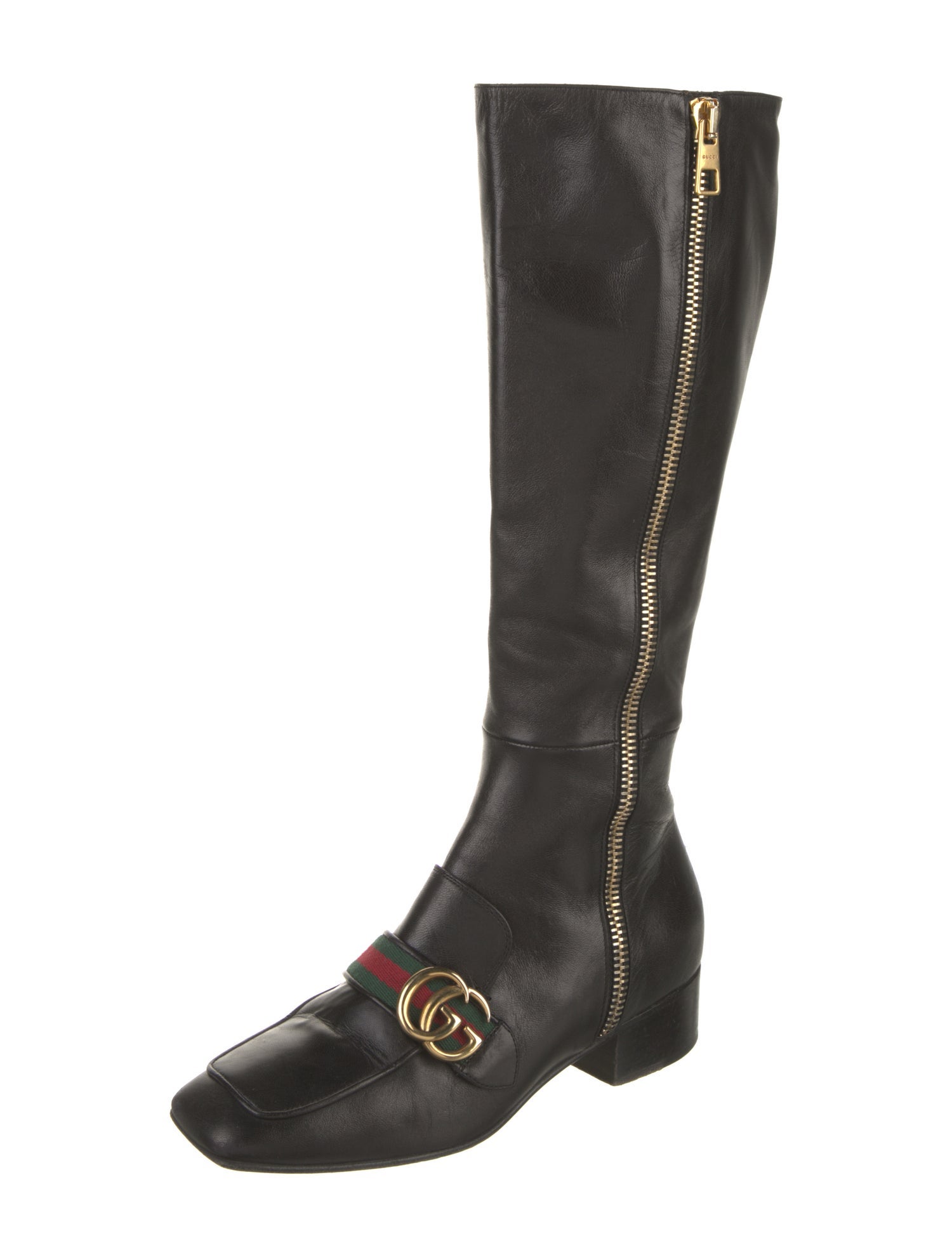Gucci Web Accent Leather Riding Boots