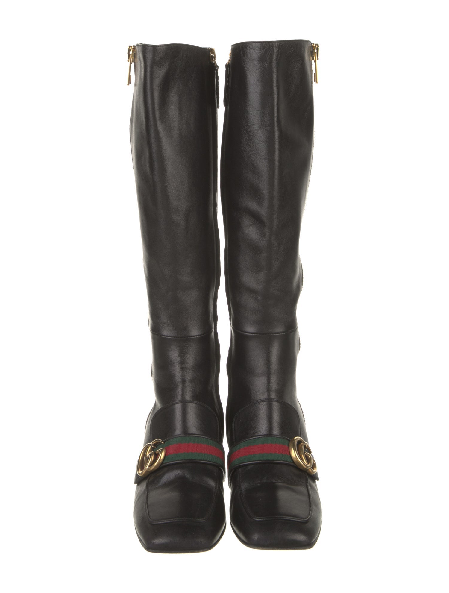 Gucci Web Accent Leather Riding Boots