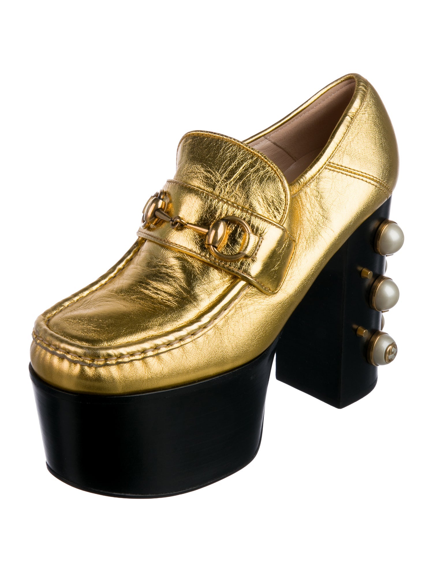 Gucci Faux Pearl Accents Leather Pumps