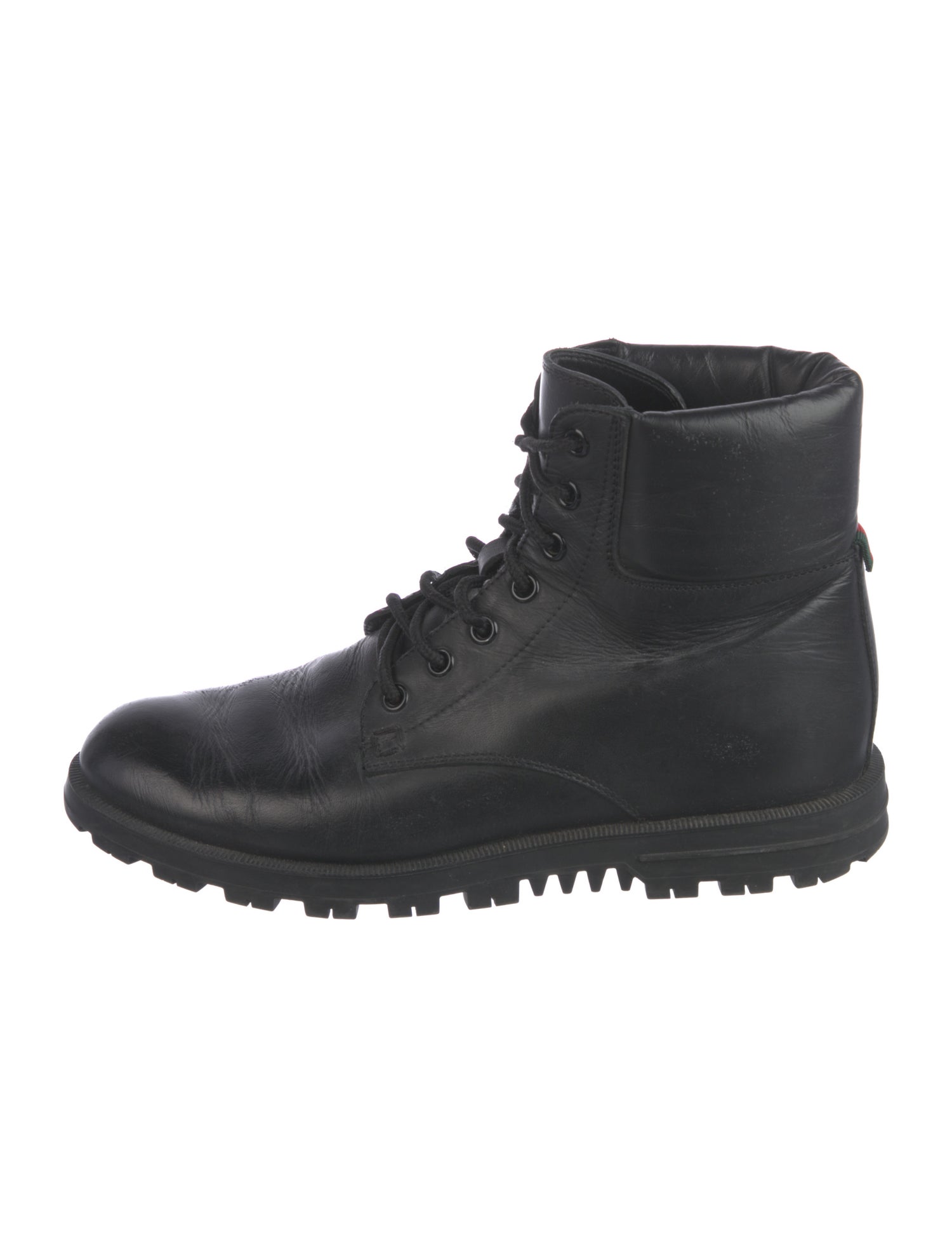 Gucci Web Accent Leather Combat Boots