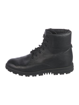 Gucci Web Accent Leather Combat Boots