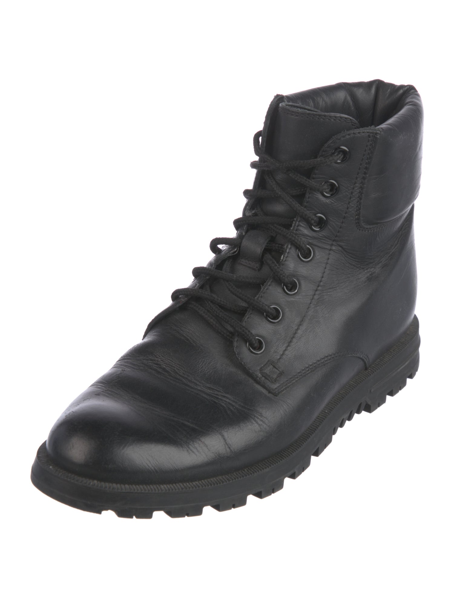 Gucci Web Accent Leather Combat Boots