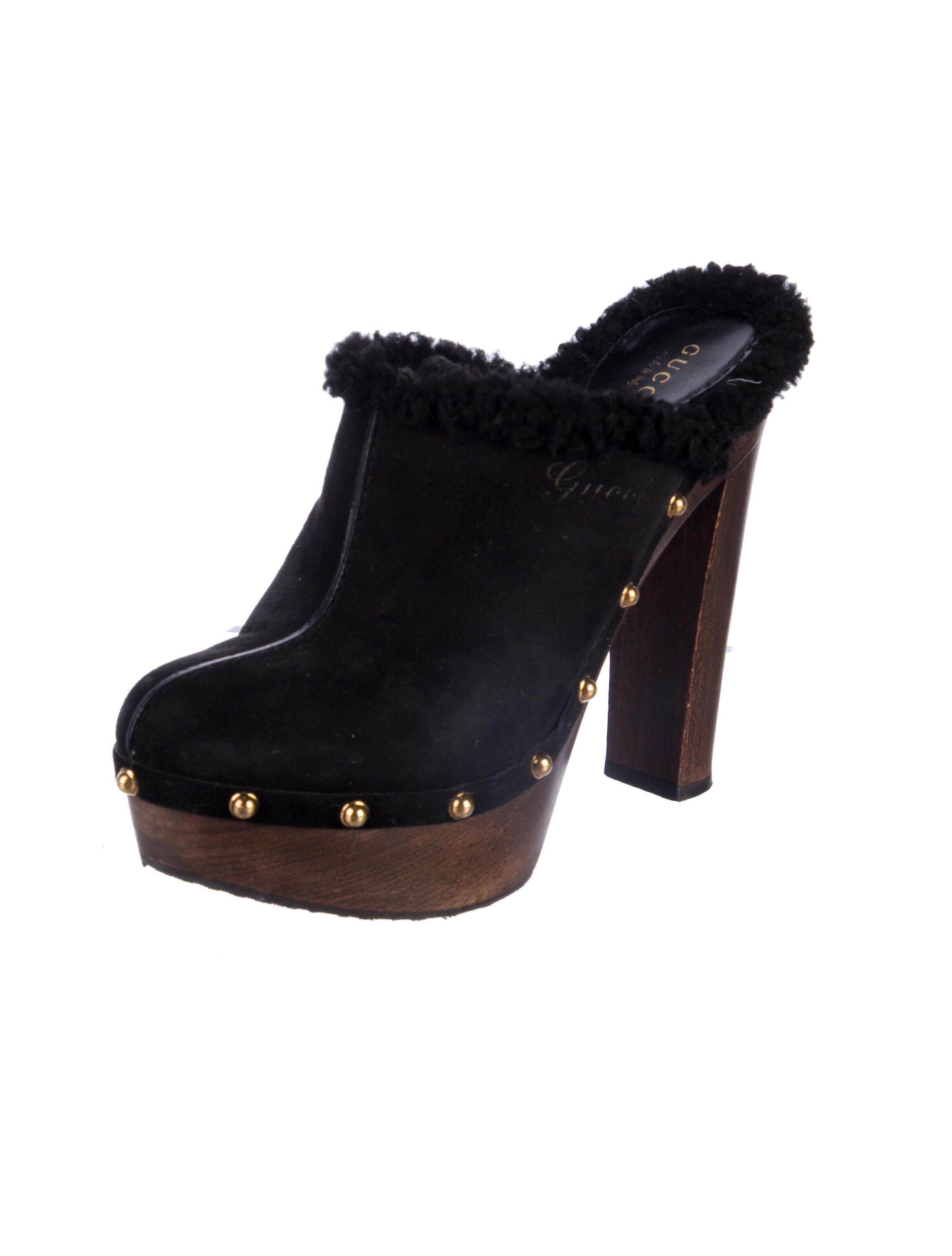 Gucci Suede Studded Accents Mules