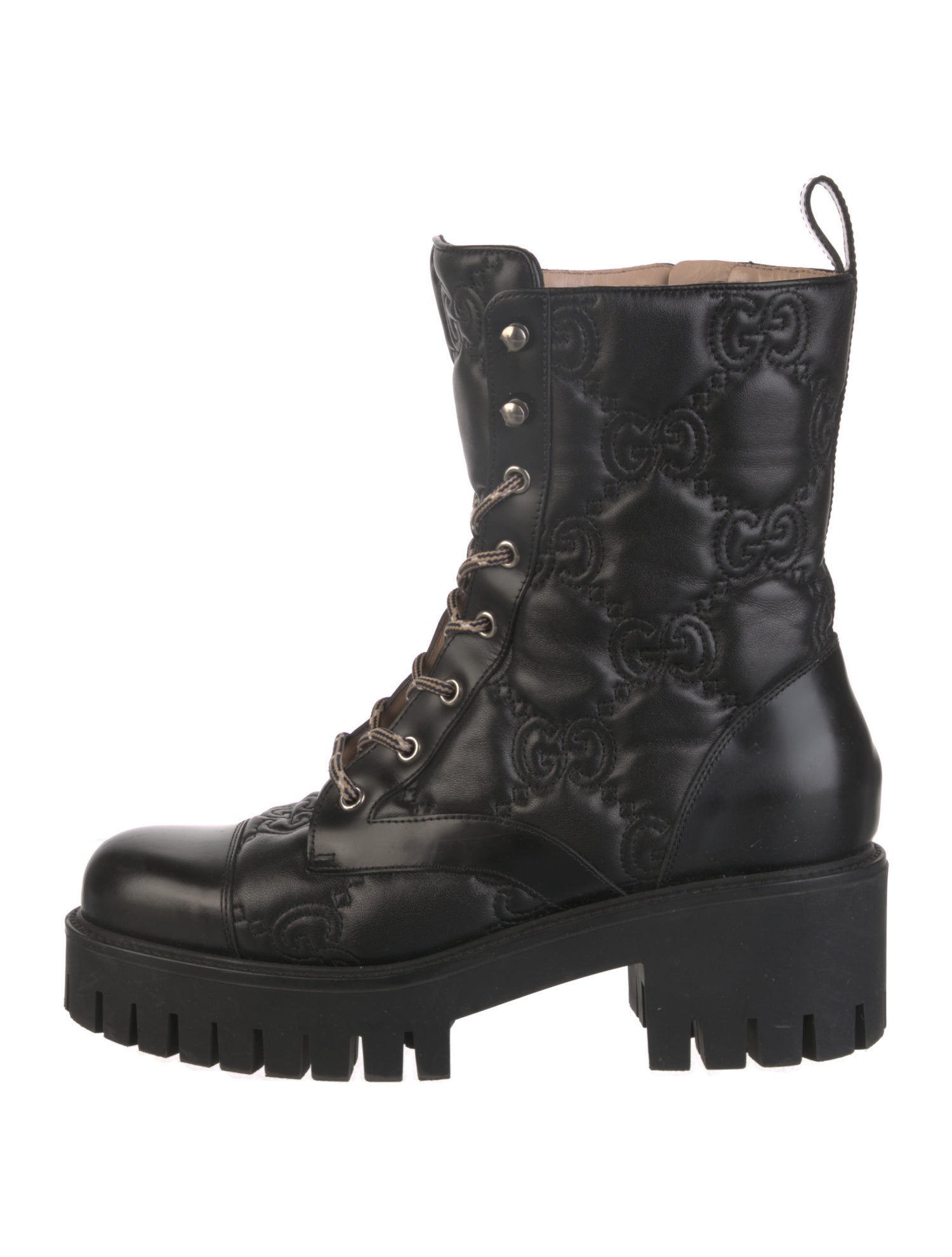Gucci GG Logo Leather Combat Boots