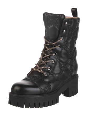 Gucci GG Logo Leather Combat Boots