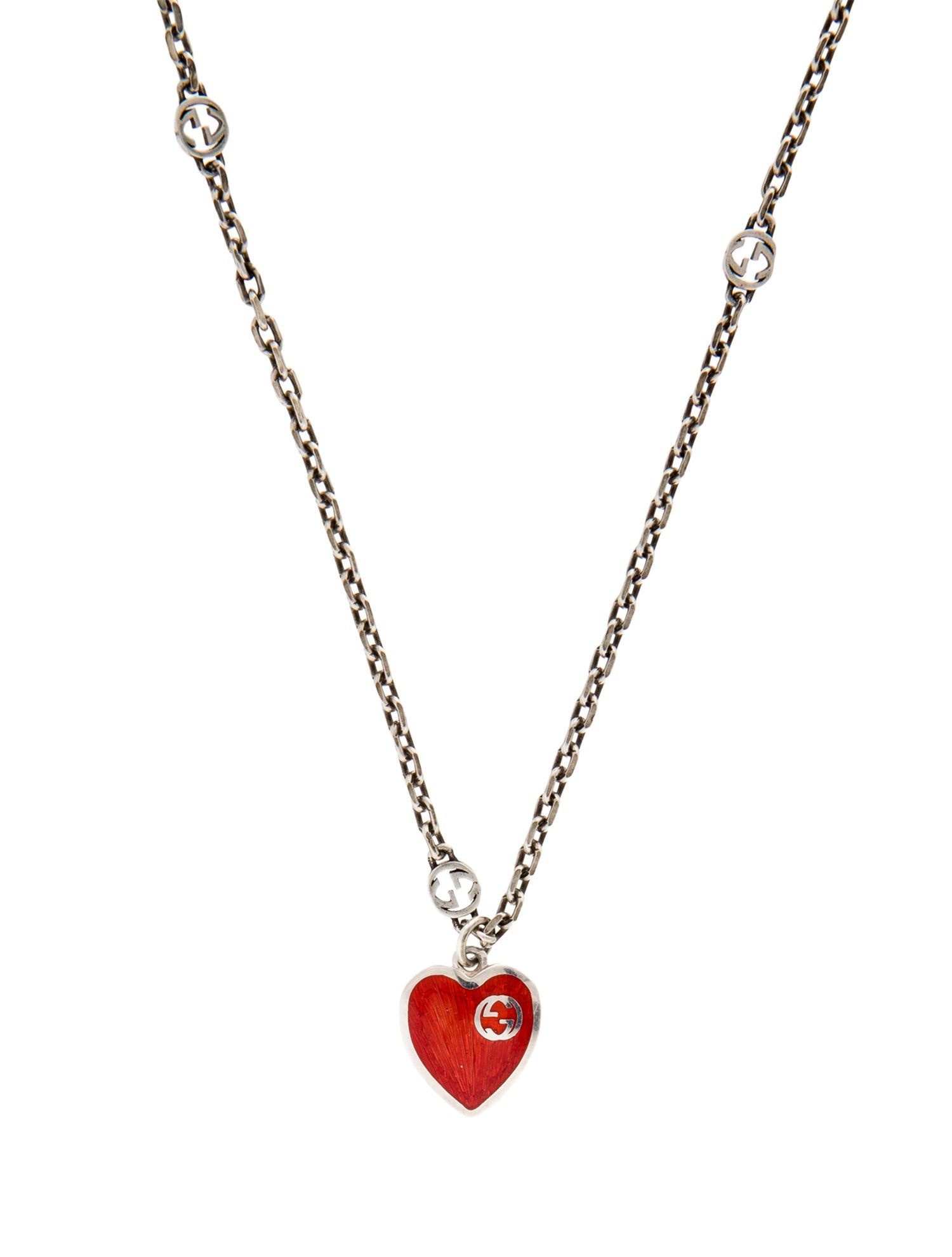 Gucci Enamel Interlocking G Heart Pendant Necklace