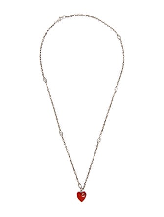 Gucci Enamel Interlocking G Heart Pendant Necklace