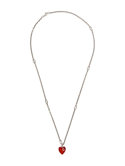 Gucci Enamel Interlocking G Heart Pendant Necklace