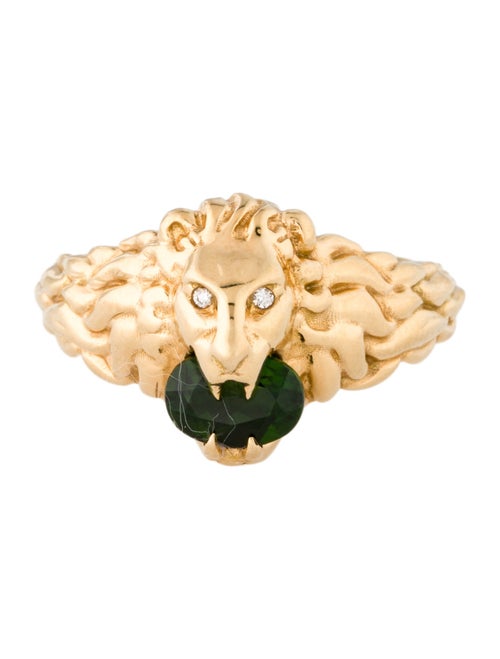 Gucci 18K Diamond & Diopside Lion Head Cocktail Ring