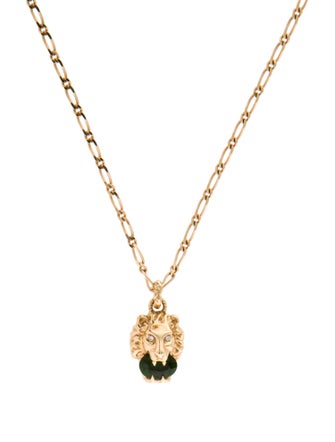 Gucci 18K Diopside & Diamond Lion Head Necklace