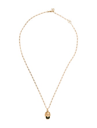 Gucci 18K Diopside & Diamond Lion Head Necklace