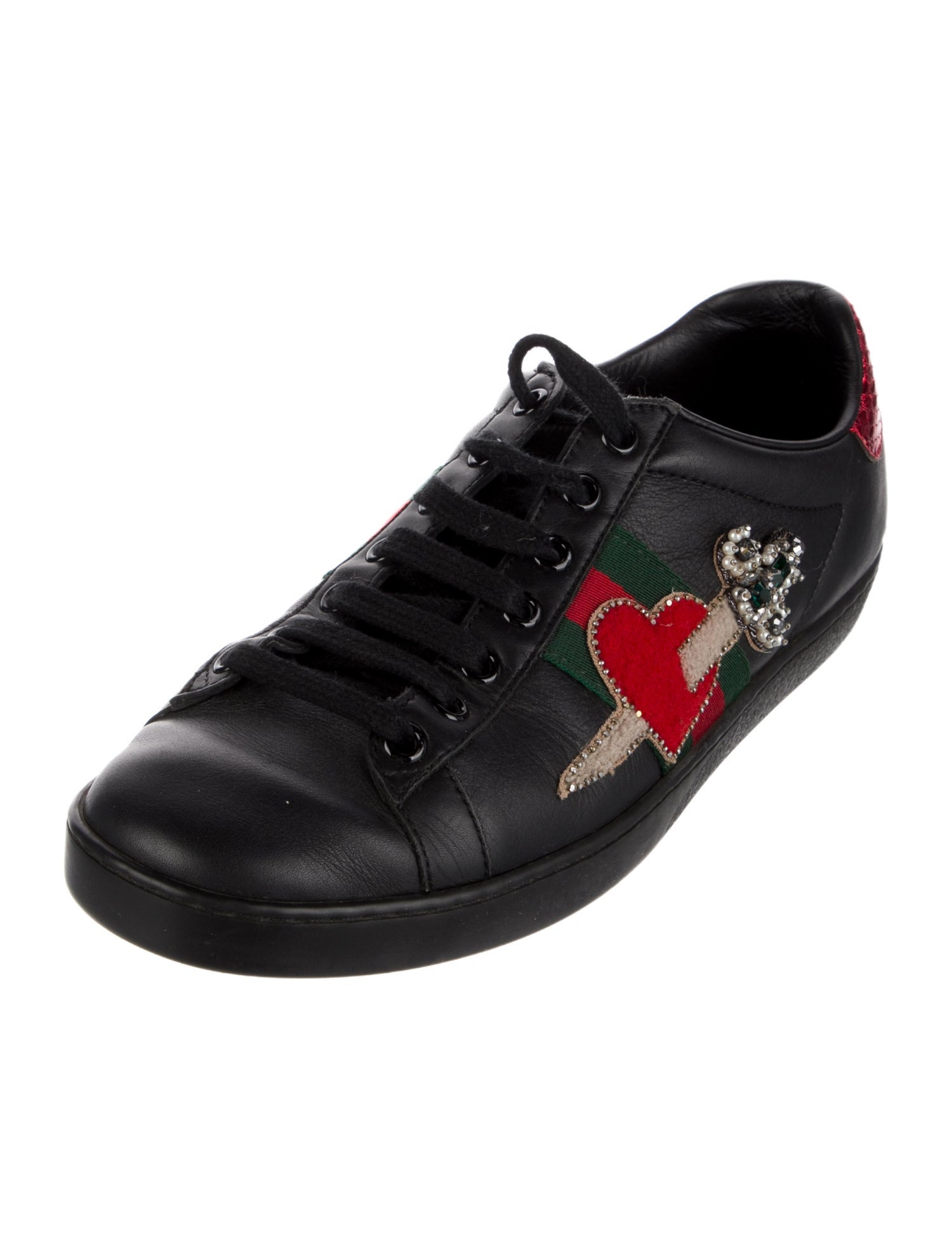 Gucci Faux Pearl Accents Leather Sneakers