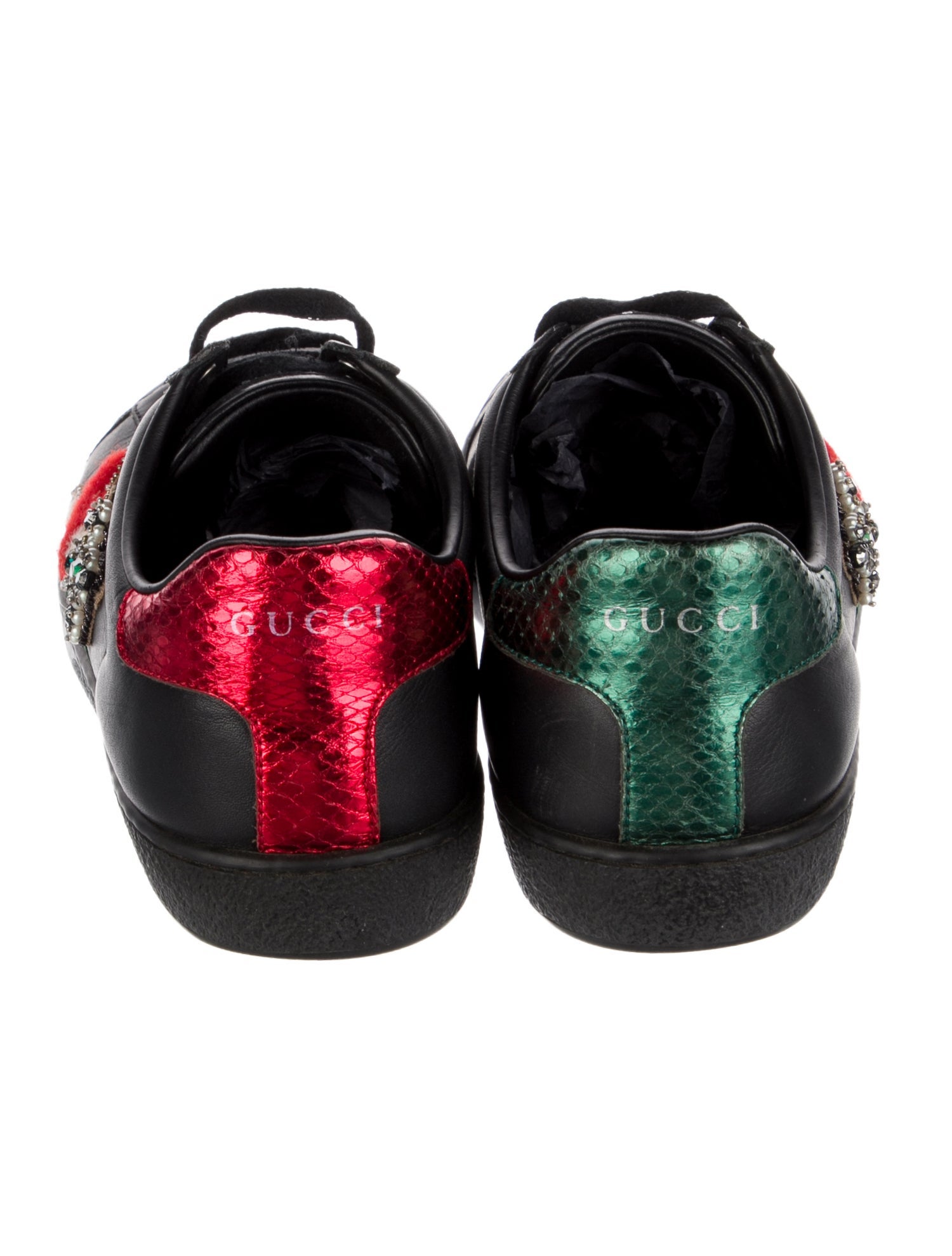 Gucci Faux Pearl Accents Leather Sneakers