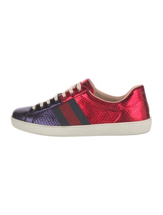 Gucci Sylvie Web Accent Snakeskin Sneakers