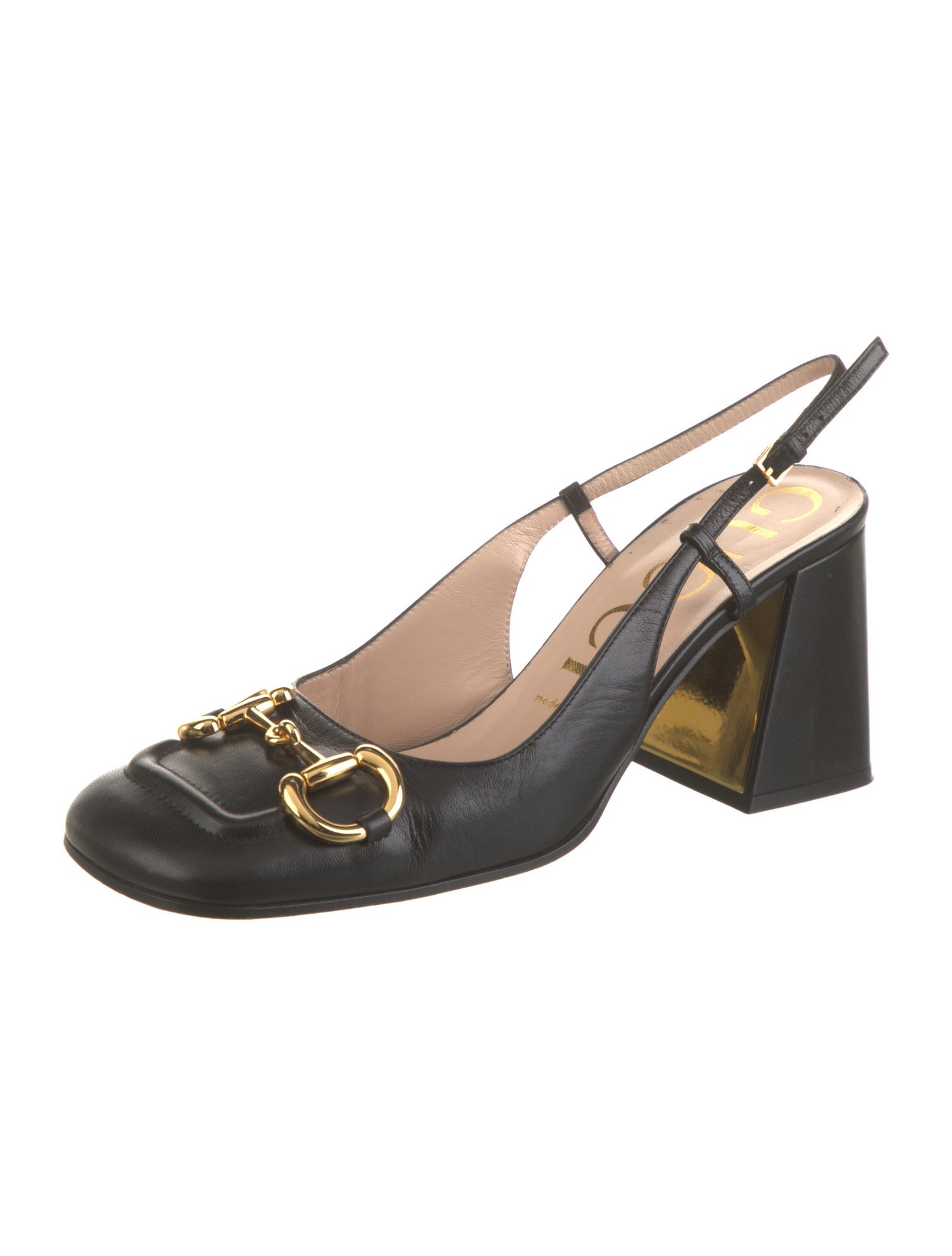 Gucci 1955 Horsebit Accent Leather Slingback Pumps