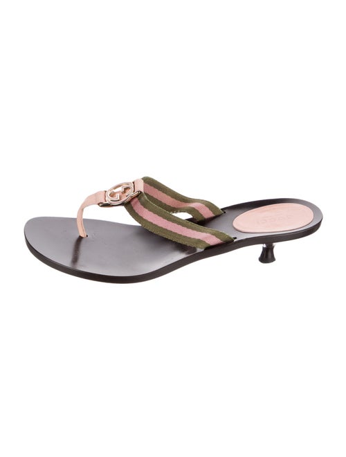 Gucci Web Accent Leather Flip Flops