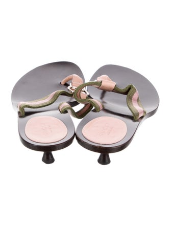 Gucci Web Accent Leather Flip Flops
