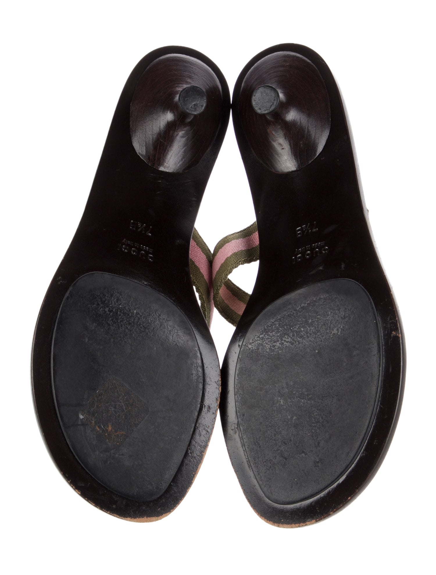 Gucci Web Accent Leather Flip Flops