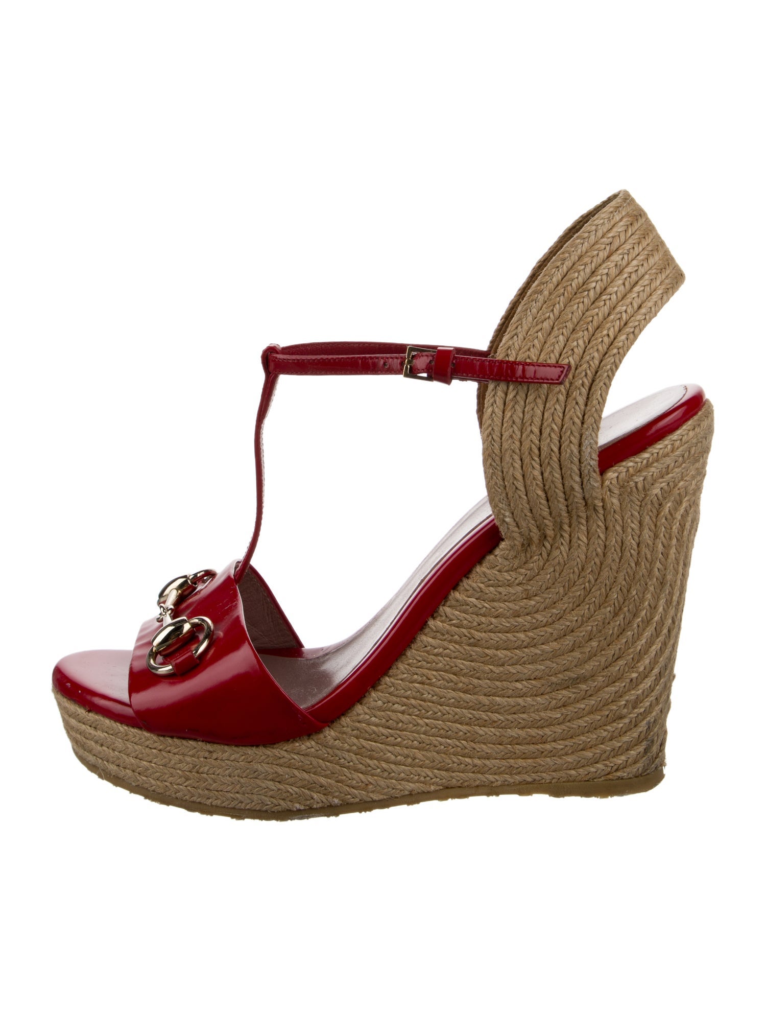 Gucci Horsebit Accent Patent Leather Espadrilles