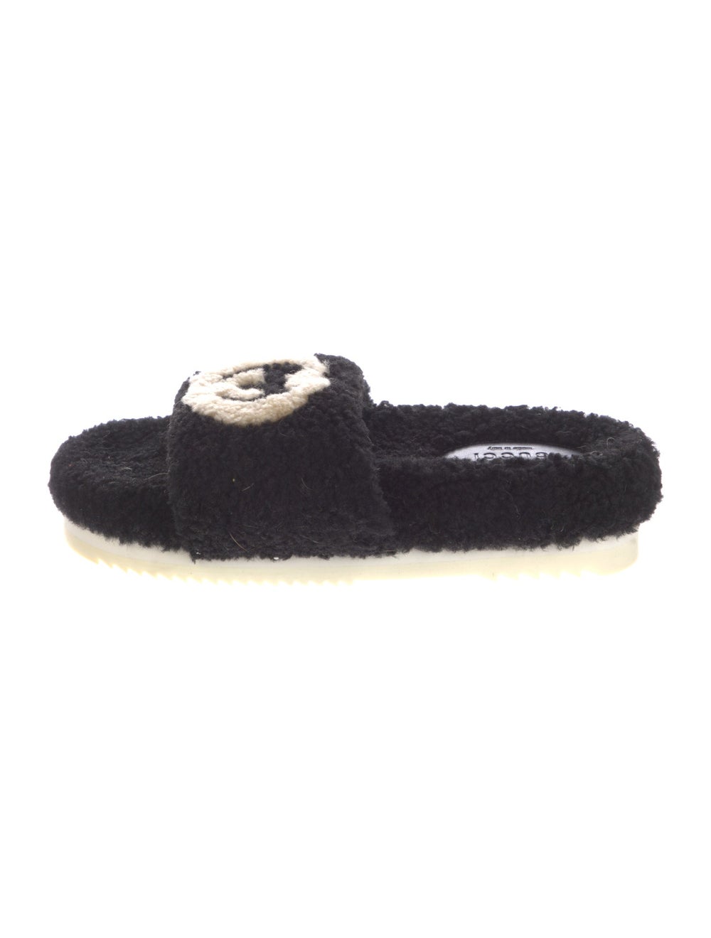 Gucci Shearling Slides Black Interlocking G Logo - image 1