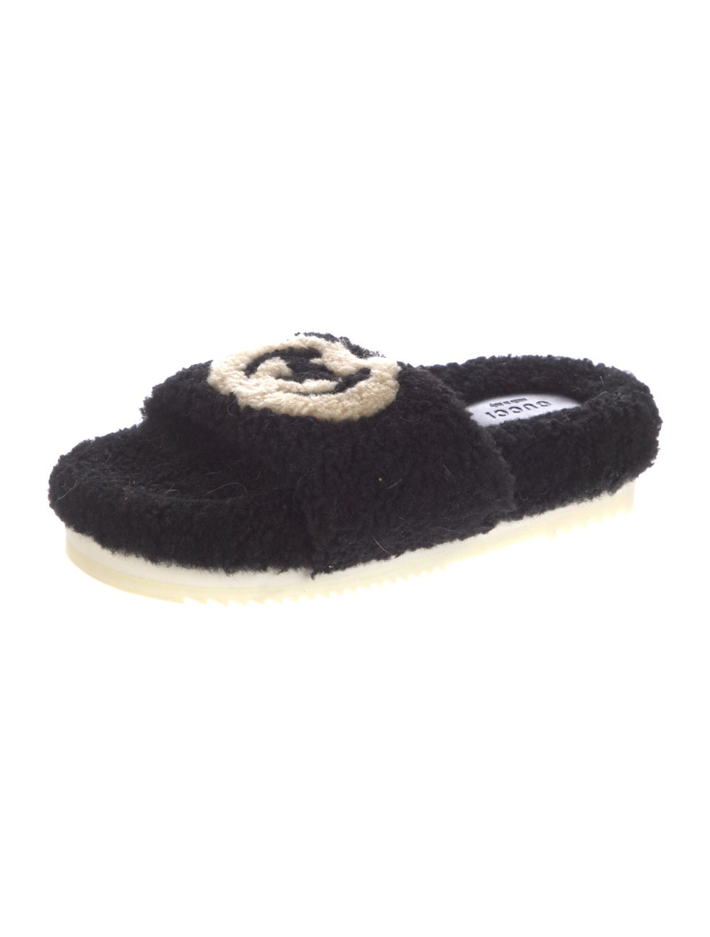 Gucci Shearling Slides Black Interlocking G Logo - image 2